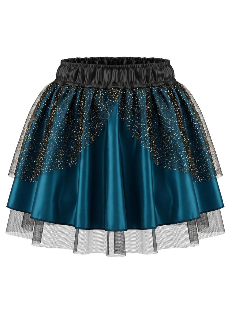 1940s Peacock Cosplay Satin Mesh Skirt - 3