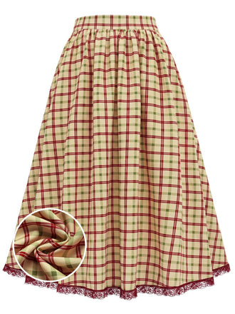 [Pre-Sale] Champagne 1940s Plaid Lace Vintage Dress 2