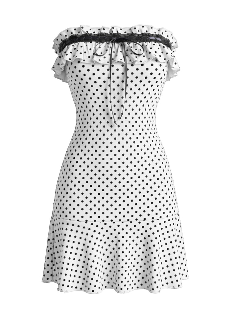 1940s-Polka-Dot-Bandeau-Ruffle-Dress, vintage, retro, dress