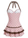 Red 1940s Polka Dot Halter Bow One-Piece Swimdress, vintage dress, retro fashion - perfect for women who love vintage and retro fashion