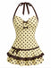 Red 1940s Polka Dot Halter Bow One-Piece Swimdress, vintage dress, retro fashion - perfect for women who love vintage and retro fashion