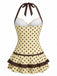 Red 1940s Polka Dot Halter Bow One-Piece Swimdress, vintage dress, retro fashion - perfect for women who love vintage and retro fashion