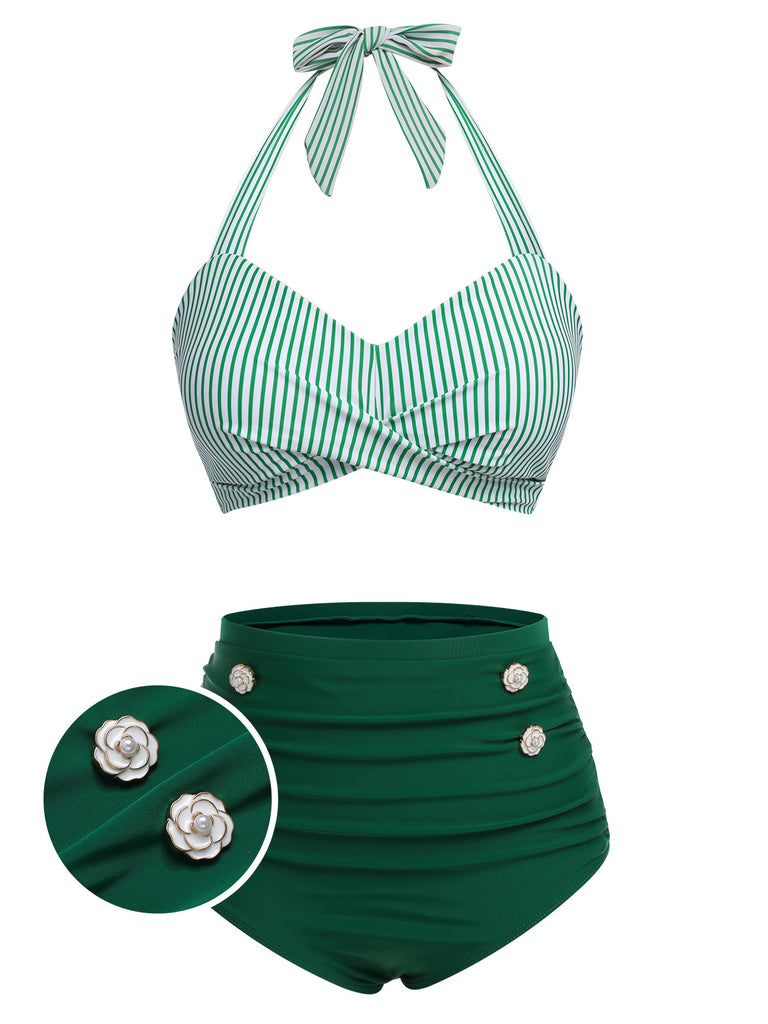 1940s Striped Halter Swimsuit Set | 1940s | vintage swimsuit, retro beachwear