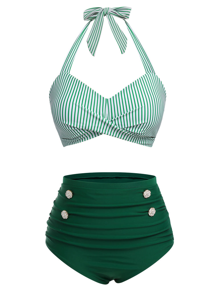 1940s Striped Halter Swimsuit Set | 1940s | vintage swimsuit, retro beachwear