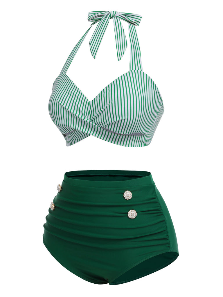 1940s Striped Halter Swimsuit Set | 1940s | vintage swimsuit, retro beachwear