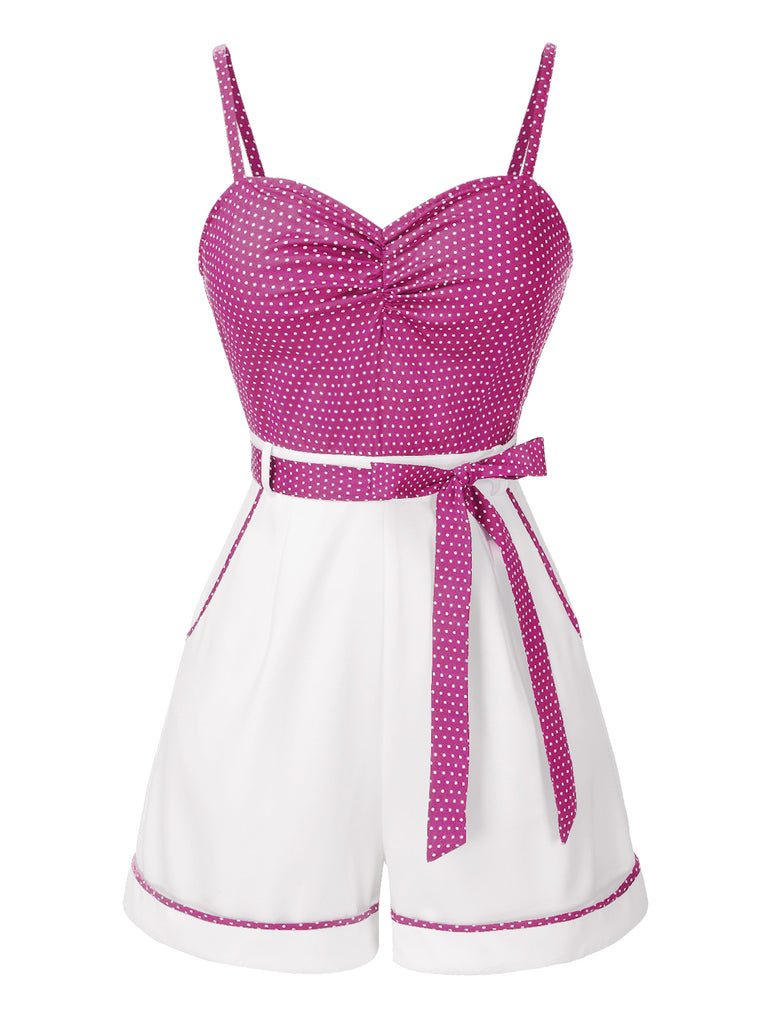 1940s Polka Dot Patchwork Suspender Romper - vintage romper, retro jumpsuit, playful style for vintage lovers