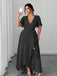 [Plus Size] 1940s Polka Dot Wrap V-Neck Ruffle Maxi Dress, vintage dress, retro fashion - perfect for women who love vintage and retro fashion