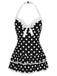 1940s Polka Dots Halter One-Piece Swimsuit, classic vintage style summer beach collection