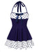 1940s Polka Dots Patchwork Halter Swimdress | vintage dress, retro fashion, elegant style - perfect for retro fashion enthusiasts