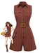 She pairs this 1940s Pure Cotton Shirt Neck Pinstripe Belted Romper with confidence and 1940s charm