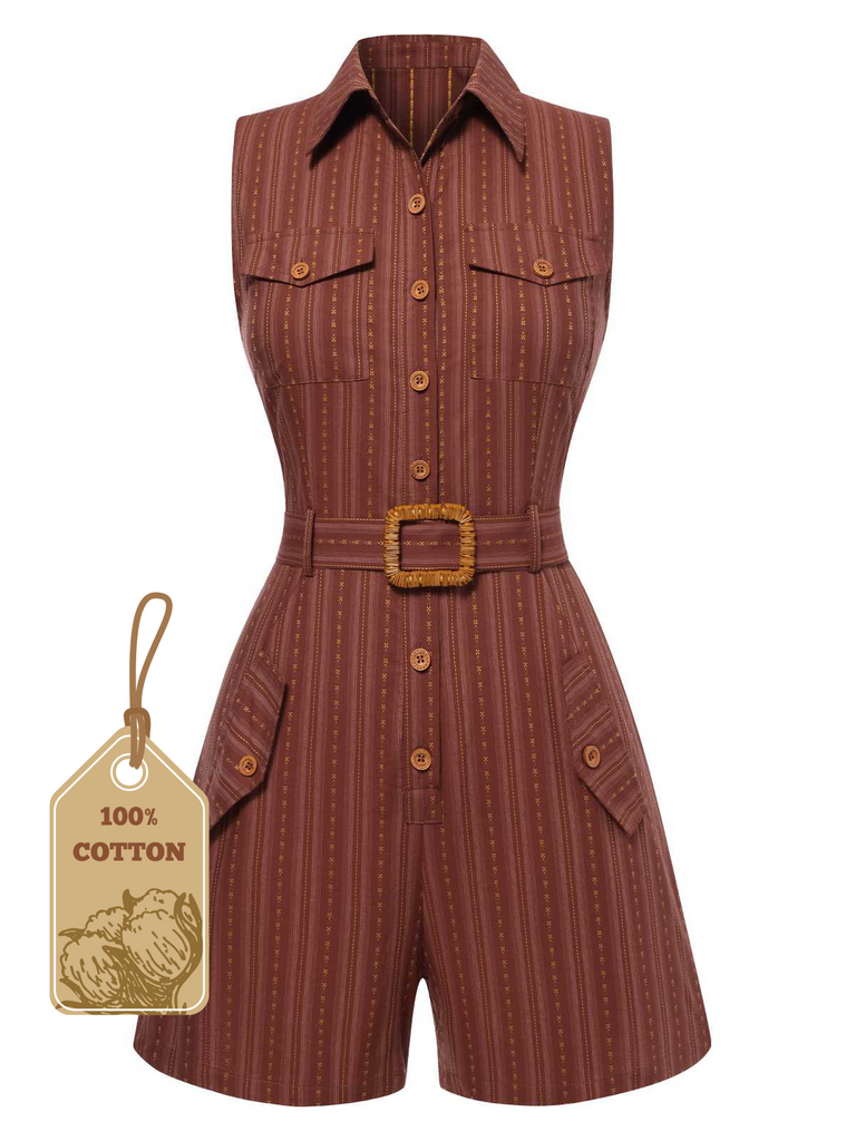 1940s Pure Cotton Shirt Neck Pinstripe Belted Romper: a 1940s classic that whispers rather than shouts