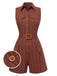 This 1940s Pure Cotton Shirt Neck Pinstripe Belted Romper brings 1940s soul to her everyday