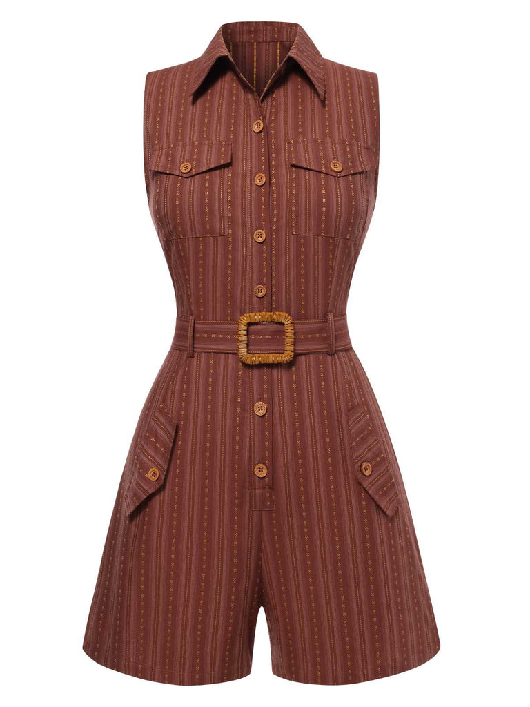 1940s Pure Cotton Shirt Neck Pinstripe Belted Romper — 1940s elegance she can wear anywhere