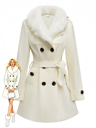 1940s Removable Faux-Fur Collar Buttons Coat - vintage fashion, retro style
