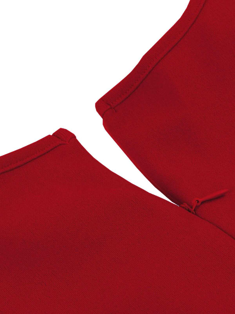 1940s Round Neck Bow Solid Tiered Dress - vintage dress, retro fashion, elegant red