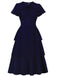 1940s Round Neck Bow Solid Tiered Dress - vintage dress, retro fashion, elegant red