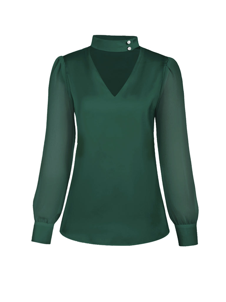 This 1940s Round Neck Satin Puff Sleeve Blouse brings 1940s soul to her everyday