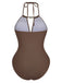 1940s Ruched Deep-V Halter One-Piece Swimsuit - vintage swimsuit, pin-up style