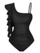 1940s Ruffled Asymmetrical Neck One-Piece Swimsuit - vintage swimsuit, pin-up swimwear for vintage lovers