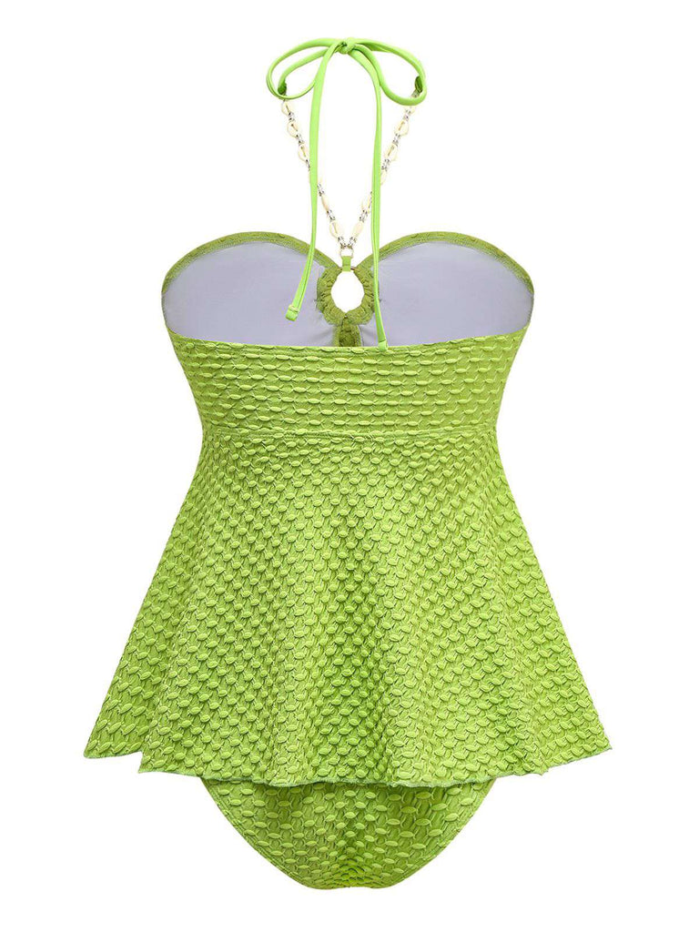 1940s Seashell Chain Lace-Up Halter Swimsuit: 1940s Riviera elegance, reimagined for her