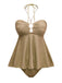 This 1940s Seashell Chain Lace-Up Halter Swimsuit carries 1940s vacation dreams in every stitch