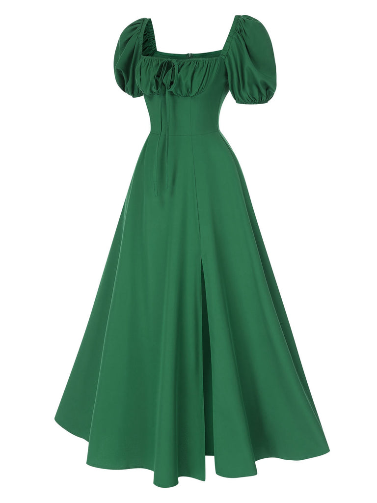 1940s Side Slit Puff Sleeve Square Neck Dress, vintage dress, retro fashion - perfect for women who love vintage and retro fashion