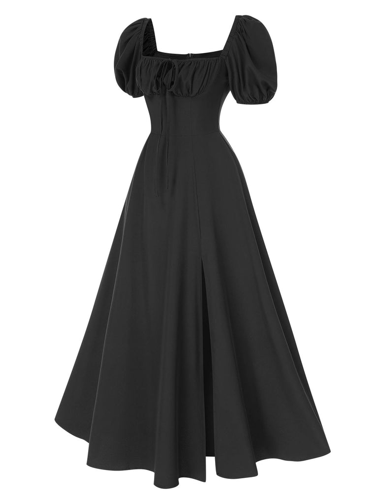 1940s Side Slit Puff Sleeve Square Neck Dress, vintage dress, retro fashion - perfect for women who love vintage and retro fashion