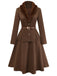 2PCS Brown 1940s Double Faux Fur Collar Jacket & A-Line Skirt - vintage skirt, retro style