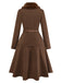 2PCS Brown 1940s Double Faux Fur Collar Jacket & A-Line Skirt - vintage skirt, retro style