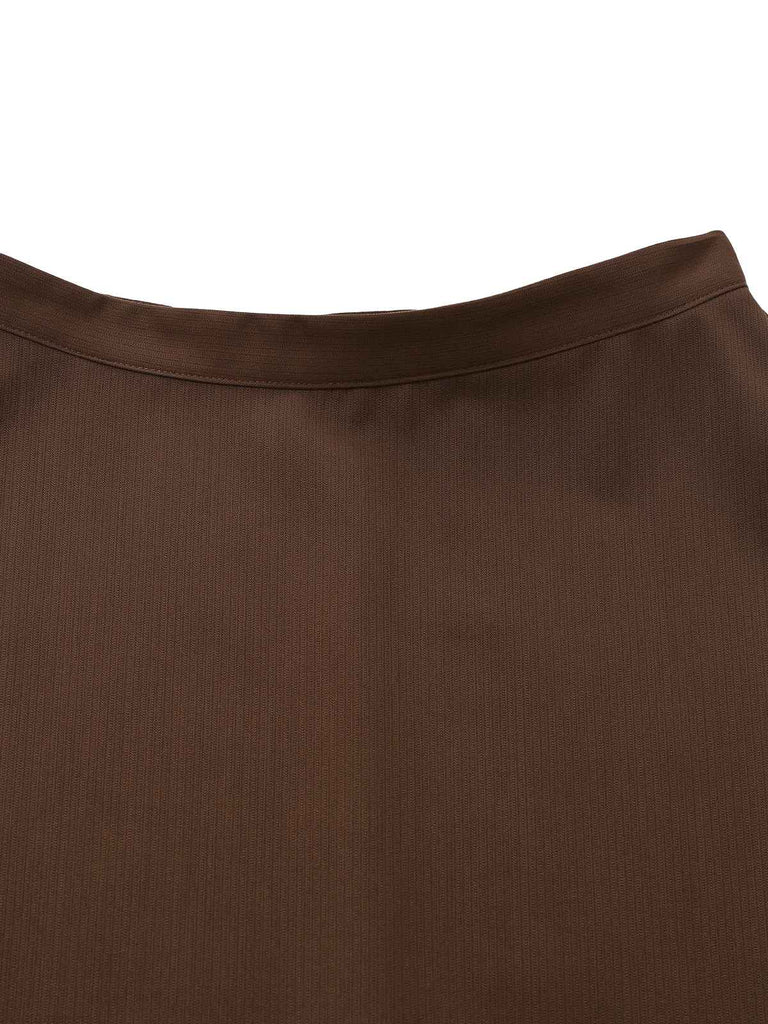 2PCS Brown 1940s Double Faux Fur Collar Jacket & A-Line Skirt - vintage skirt, retro style
