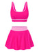 2PCS 1940s Square Neck Side Slit Colorblock Skirt Swimsuit - vintage skirt, retro style