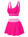 2PCS 1940s Square Neck Side Slit Colorblock Skirt Swimsuit - vintage skirt, retro style