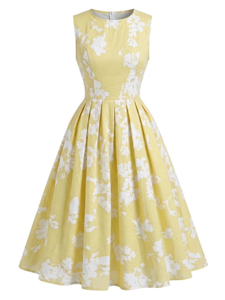 1940s Slashed Sleeveless Floral A-Line Maxi Dress, vintage dress, retro fashion, floral print - perfect for women who love vintage and retro fashion