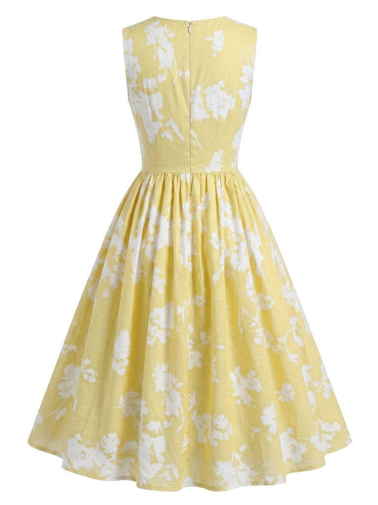 1940s Slashed Sleeveless Floral A-Line Maxi Dress, vintage dress, retro fashion, floral print - perfect for women who love vintage and retro fashion