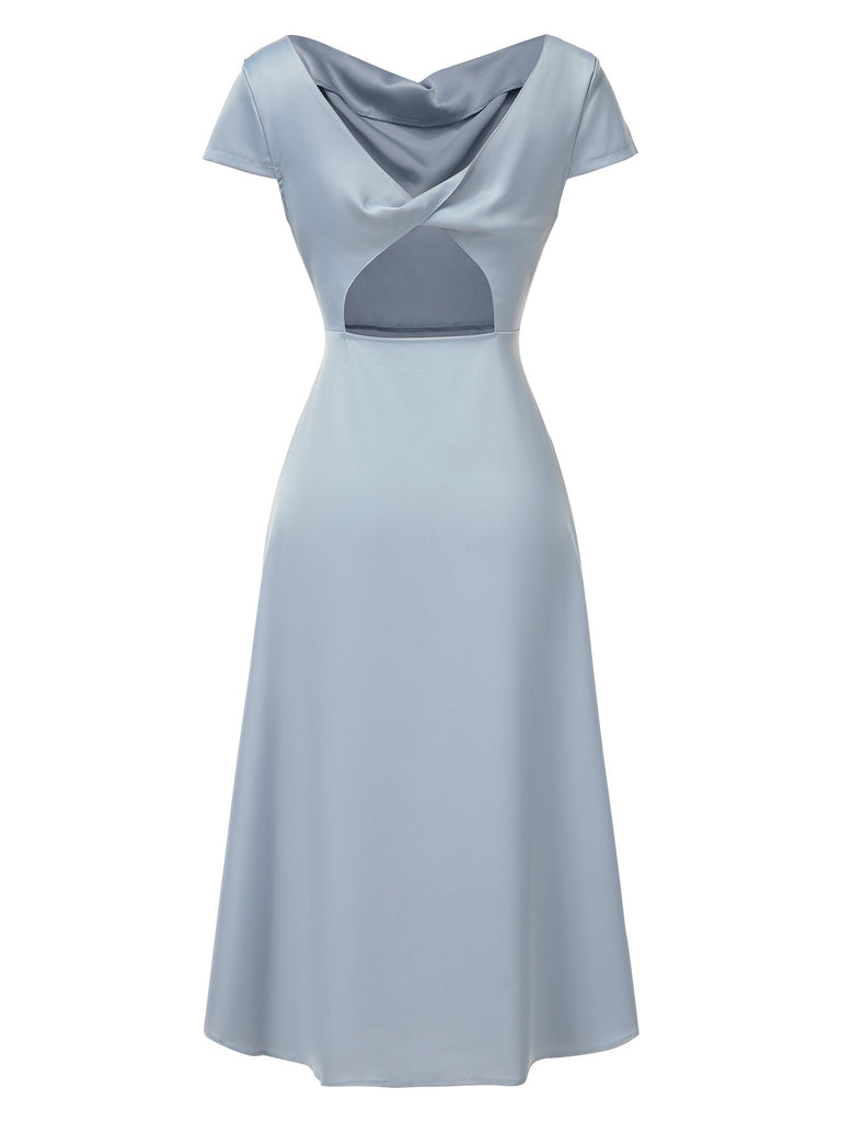 1940s Solid Cowl Neck Satin Back Cutout Dress, vintage dress, retro fashion - perfect for women who love vintage and retro fashion