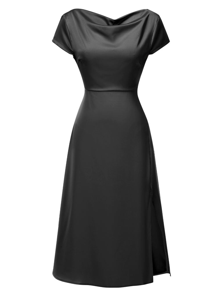 1940s Solid Cowl Neck Satin Back Cutout Dress — the kind of 1940s dress that makes strangers smile