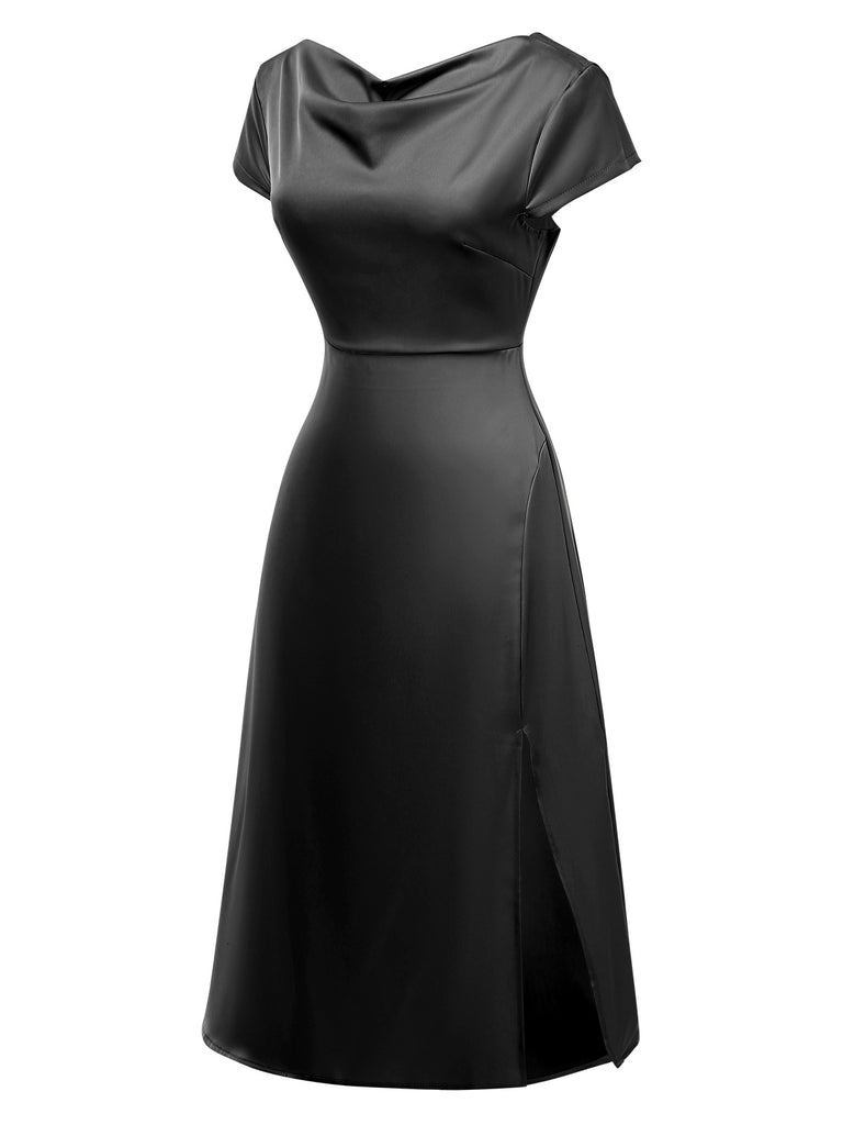 1940s Solid Cowl Neck Satin Back Cutout Dress, vintage dress, retro fashion - perfect for women who love vintage and retro fashion