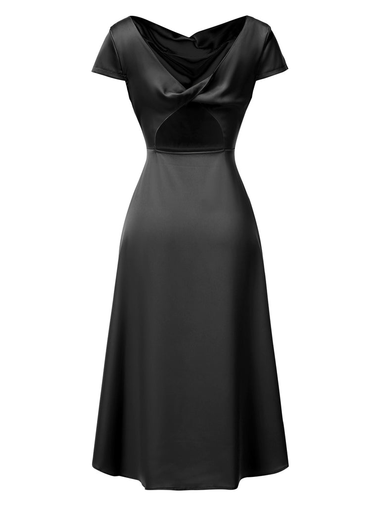 1940s Solid Cowl Neck Satin Back Cutout Dress, vintage dress, retro fashion - perfect for women who love vintage and retro fashion