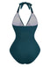1940s Solid Deep V Halter Ruched One-Piece Swimsuit - vintage swimsuit, pin-up style