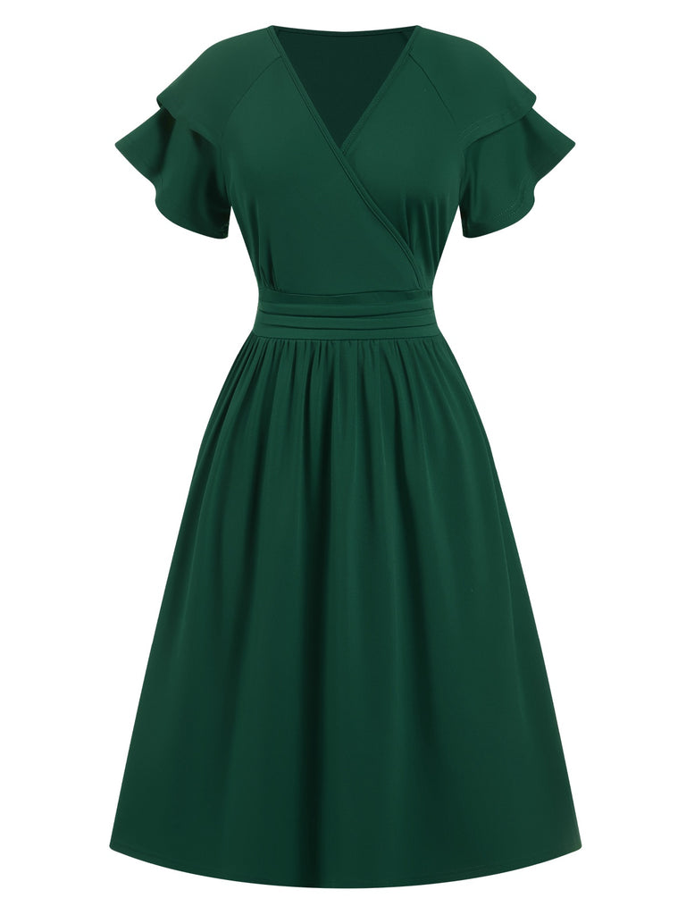 1940s Solid Double Sleeves V-Neck Dress, vintage dress, retro fashion - perfect for women who love vintage and retro fashion
