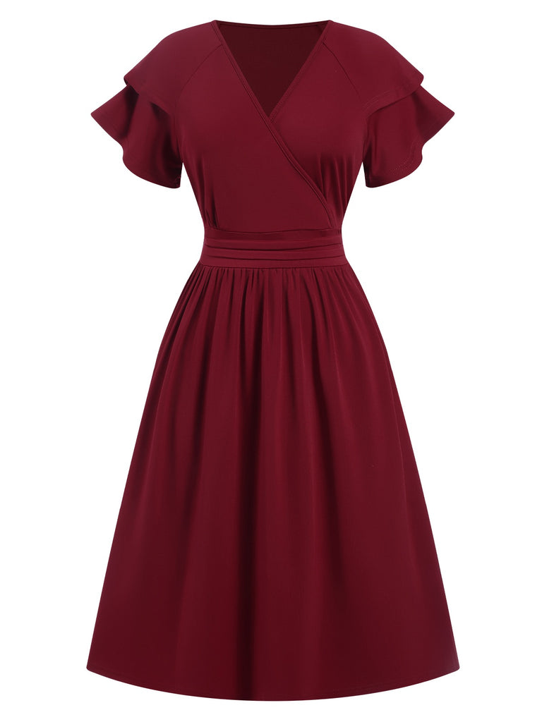 1940s Solid Double Sleeves V-Neck Dress, vintage dress, retro fashion - perfect for women who love vintage and retro fashion