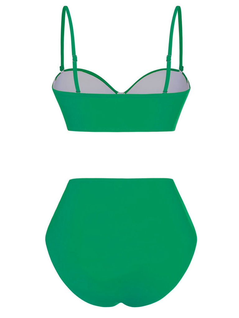 1940s Solid High-Waisted Ruched Bikini Set - vintage fashion, retro style