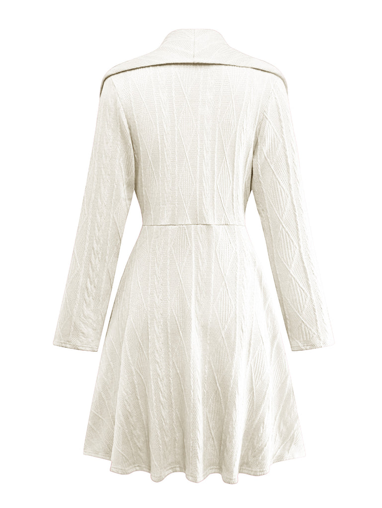 1940s Solid Knitted Big V-Neck Button Dress - vintage dress, retro fashion