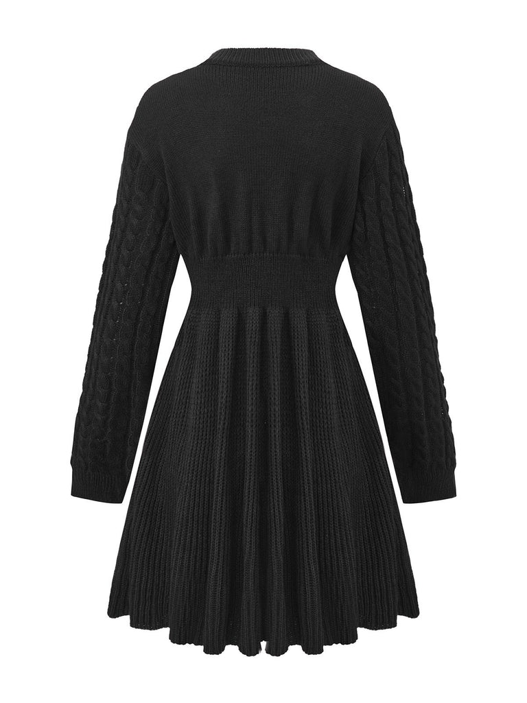 1940s Solid Knitted Lantern Sleeve Sweater Dress - vintage dress, retro fashion