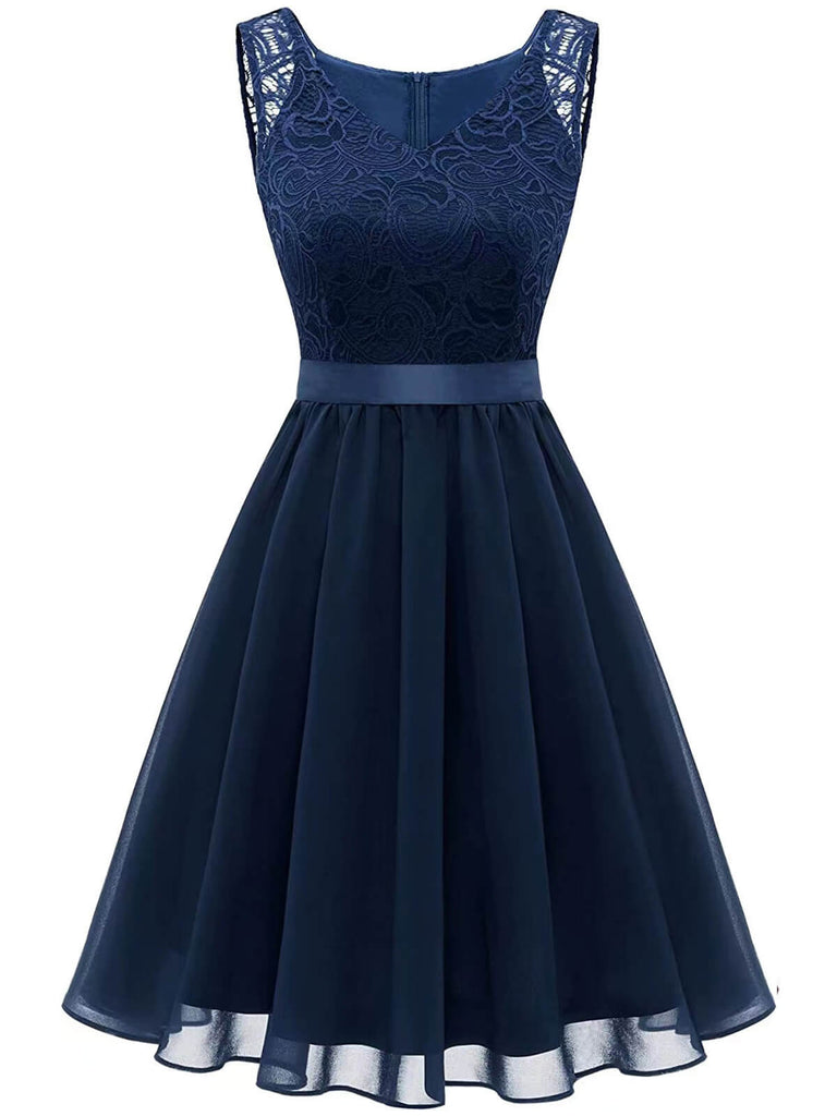 1940s Solid Lace Chiffon Patchwork Dress, vintage dress, retro fashion, lace detail - perfect for women who love vintage and retro fashion