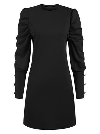 She slips into this 1940s Solid Pleated Gigot Sleeves Dress and suddenly it's a 1940s daydream