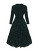 Dark 1940s Solid Sequins Long Sleeve Maxi Dress - vintage dress, retro fashion