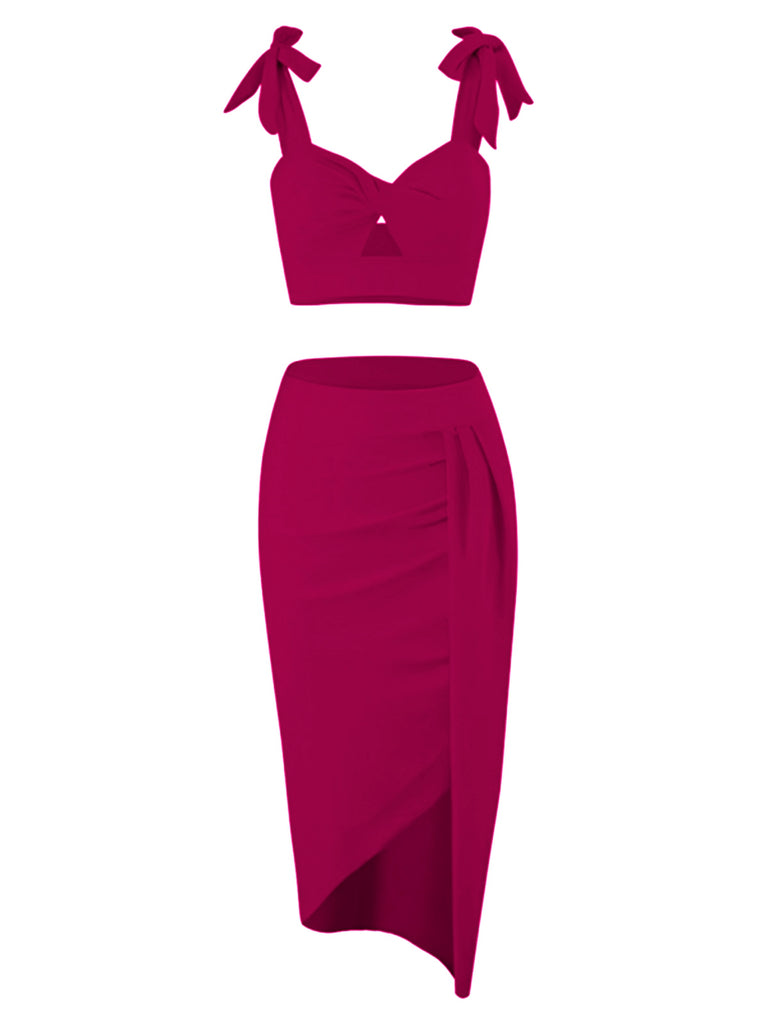 1940s Solid Shoulder Tie Hollow Swimsuit & Cove-Up: 1940s Riviera elegance, reimagined for her