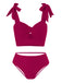 1940s Solid Shoulder Tie Hollow Swimsuit & Cove-Up — 1940s poolside glamour meets sun-drenched confidence