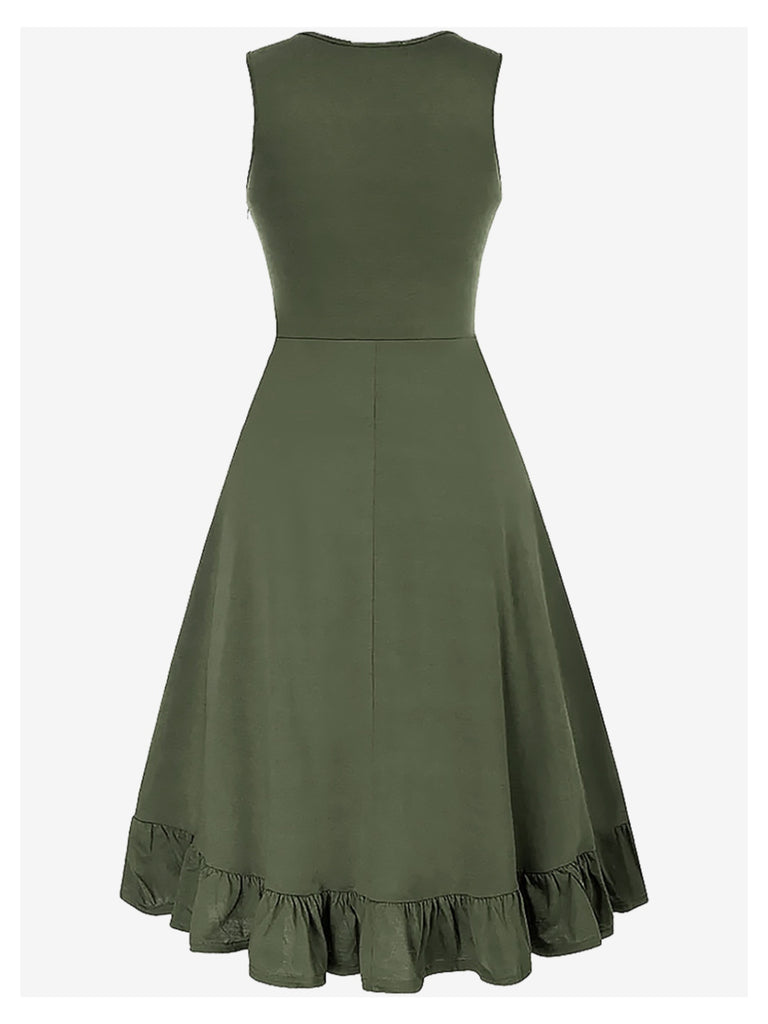 1940s Solid Sleeveless Drawstring Lace-Up Dress - vintage dress, retro fashion